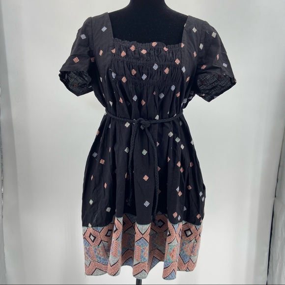 Free People Peasant Dress Embroidered Tie Waist Backless Off Shoulder Large - Picture 1 of 10